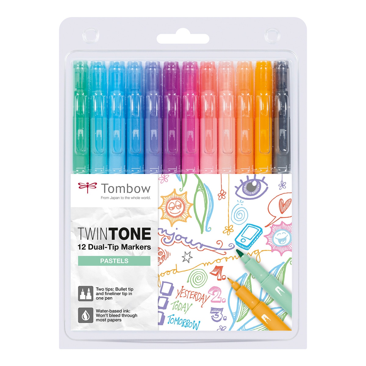 Estuche 12 Rotuladores Doble Punta Acuarelable Twin Tone Tombow Pasteles Multicolor-1