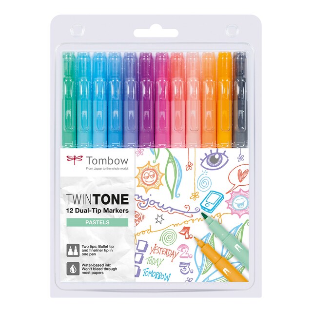 Imagen 0 de Estuche 12 Rotuladores Doble Punta Acuarelable Twin Tone Tombow Pasteles
