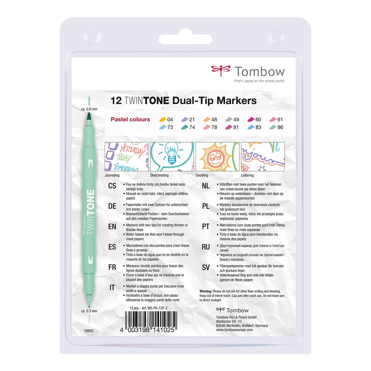 Estuche 12 Rotuladores Doble Punta Acuarelable Twin Tone Tombow Pasteles Multicolor-2
