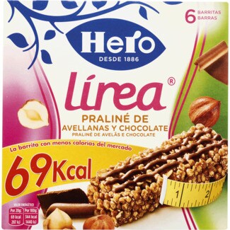 Hero Linea Barras de Cereais com Praliné de Avelãs e Chocolate Pack 6 embalagem 120 g