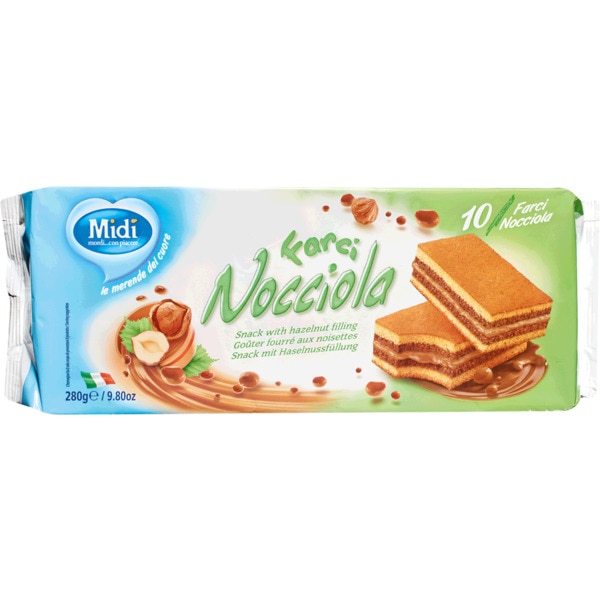 Bolo Farci Nocciola Recheado com Avelã 10 Unidades embalagem 280 g