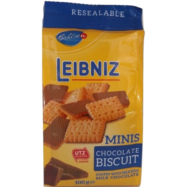 Bahlsen Leibniz Mini Bolachas Cobertas com Chocolate de Leite embalagem 100 g