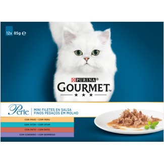 Perle Comida Húmida para Gato Finos Pedaços em Molho Pack 12x85g embalagem - Gourmet Perle