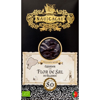 Chocolate Preto Equador com Flor de Sal do Algarve 80% Cacau Biológico embalagem 80 g - Nau Do Cacau