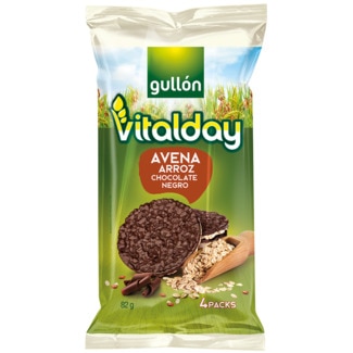 Tortitas Vitalday de Aveia, Arroz Cbertas com Chocolate Preto Pack 4 embalagem 82 g - Gullón