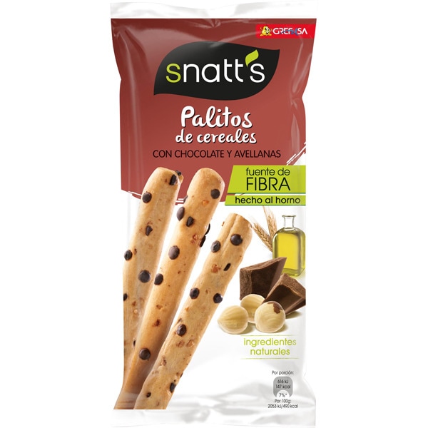 palitos de cereales con chocolate y avellanas paquete 68 g