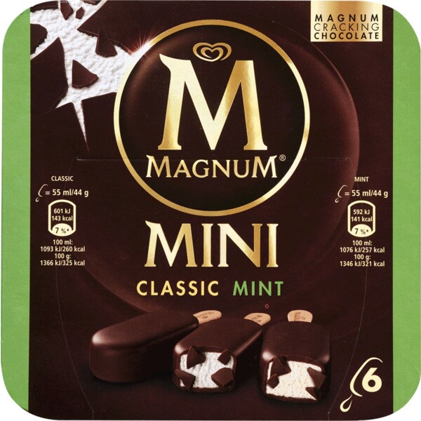 Magnum Mini Gelados de Menta Pack 6 embalagem 55 ml