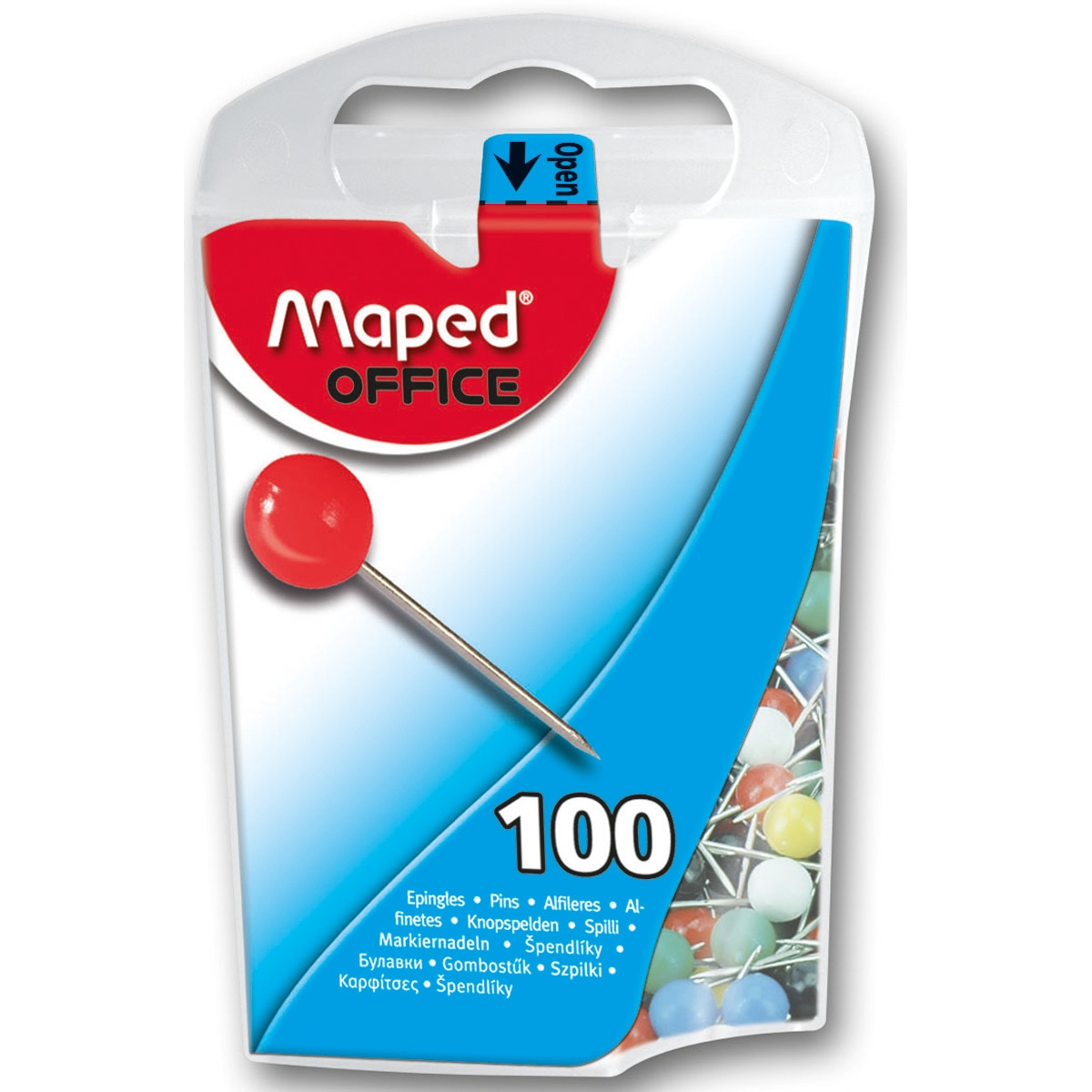 Imagen 0 de Caja de Plástico 100 Alfileres Señalización 5 mm Maped Colores Surtidos