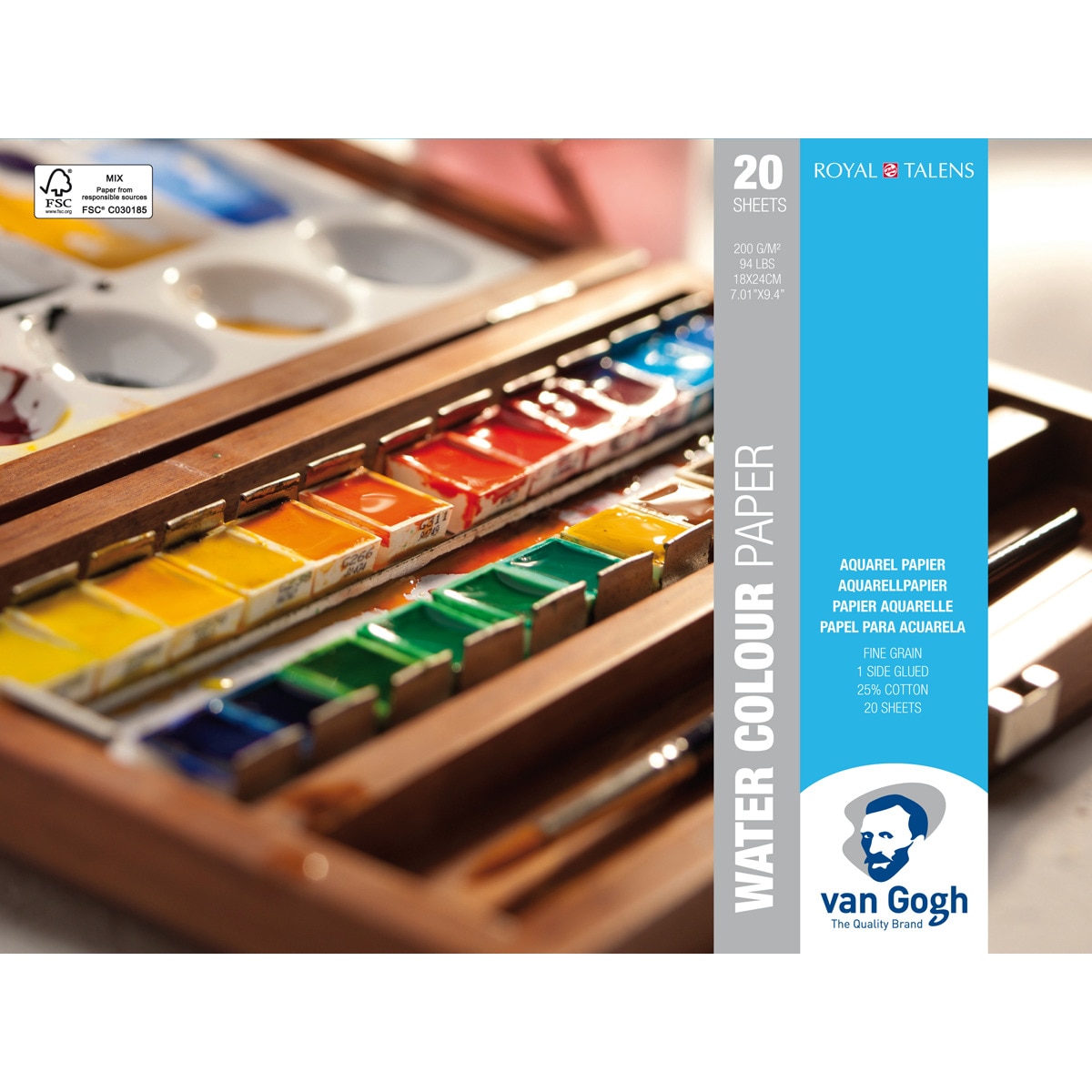 Imagen 0 de Bloc Encolado para Acuarela y Tempera 200 grms M2 20 Hojas 18 X 24 cms Van Gogh Multicolor