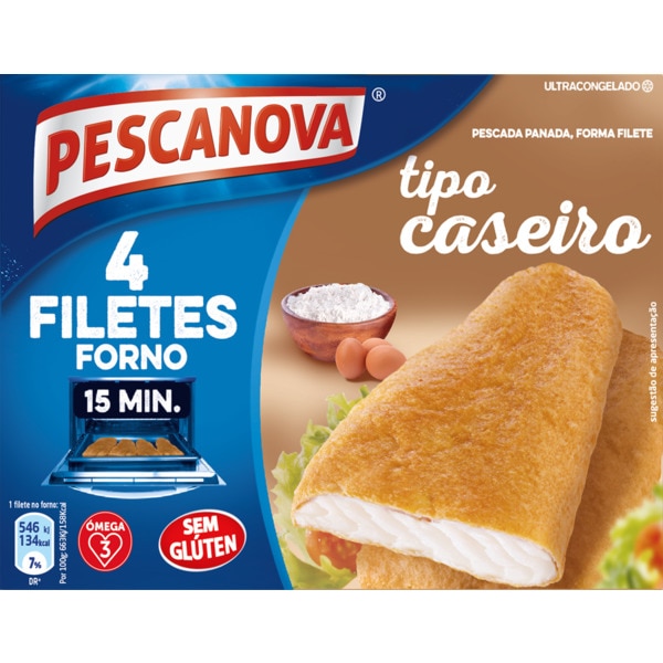 4 Filetes de Pescada Panados Tipo Caseiro sem Glúten embalagem 320 g