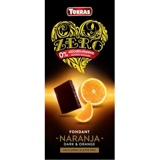 Zero chocolate negro fondant con naranja 0% azúcares añadidos sin gluten tableta 125 g - Torras