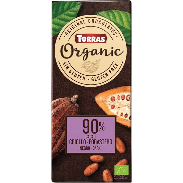 Organic chocolate criollo negro 90% cacao ecológico y sin gluten tableta 100 g