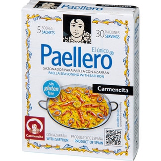 sazonador para paella con azafrán Sin Gluten 5 sobres para 30 raciones caja 20 g - Carmencita
