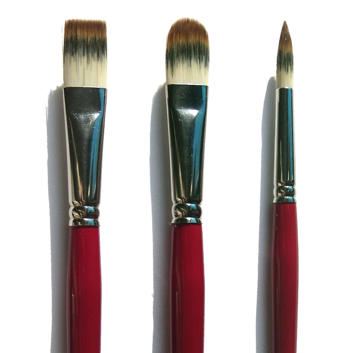 Imagen 0 de Set de 3 Pinceles de Mango Largo de Diferentes Puntas: Redonda, Lengua de Gato y Plana Van Gogh Rojo