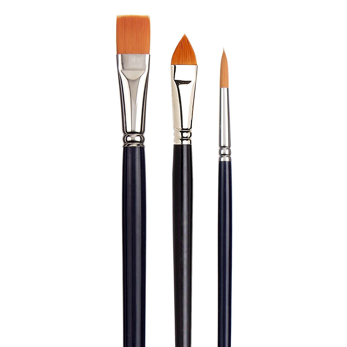 Imagen 0 de Set de 3 Pinceles de Mango Largo de Diferentes Puntas: Redonda, Lengua de Gato y Plana Van Gogh Azul