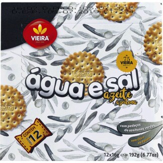 Vieira Bolachas de Água e Sal com Azeite e Azeitonas Pack 12 embalagem 192 g