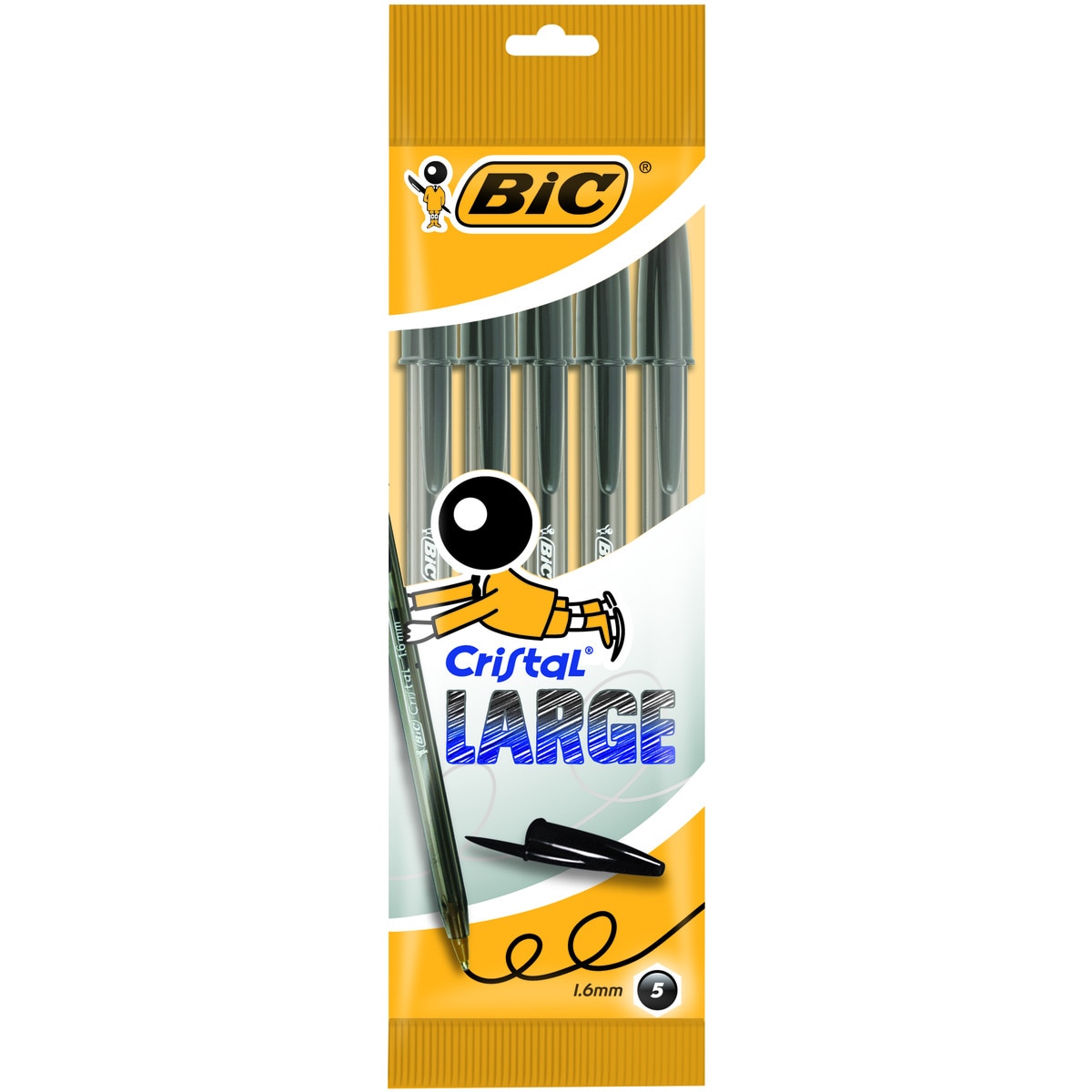 Pack de 5 canetas esferográficas Cristal Large Ponta Larga pretas 1