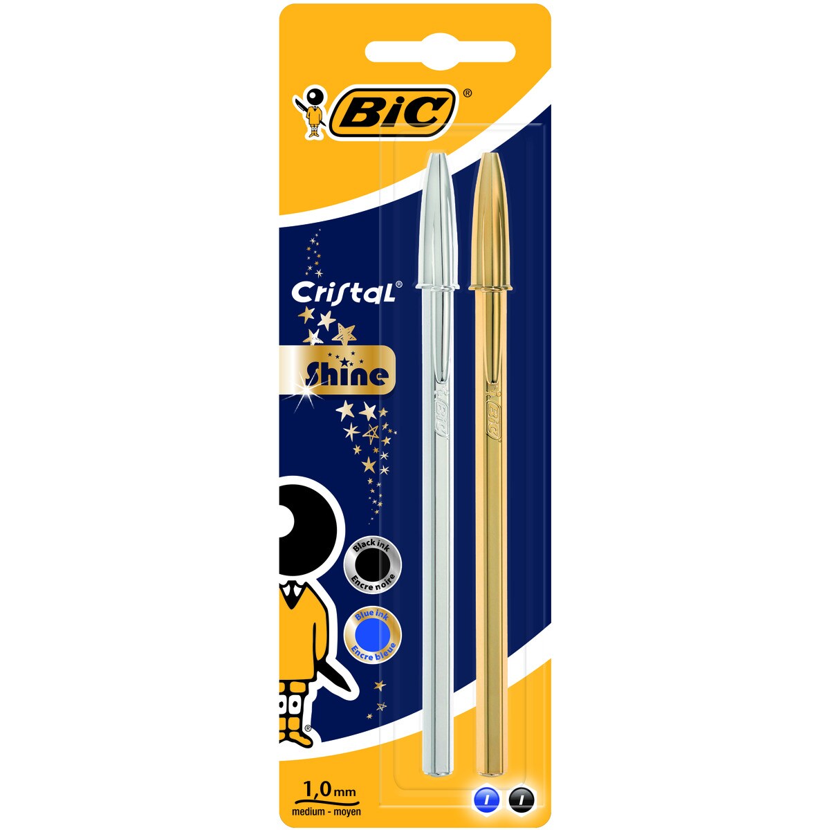 Pack de 2 canetas esferográficas Cristal Shine com corpo prateado Ponta Média Ouro / Prata-1