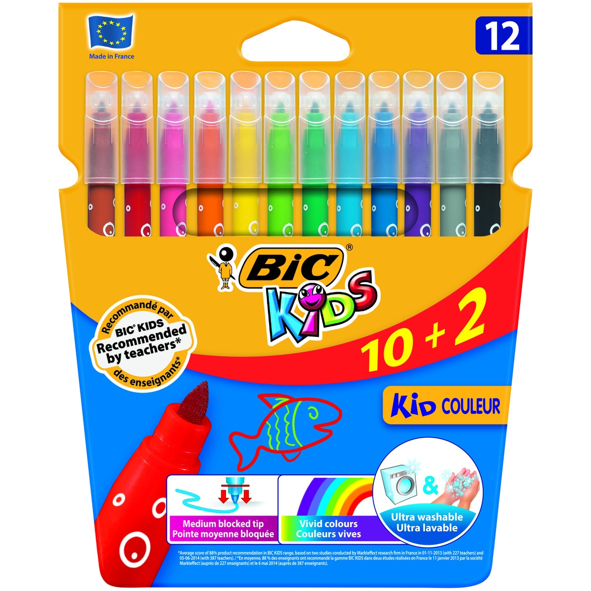 Pack de 10+2 Marcadores de Cores Laváveis para Criança Kids Couleur 1