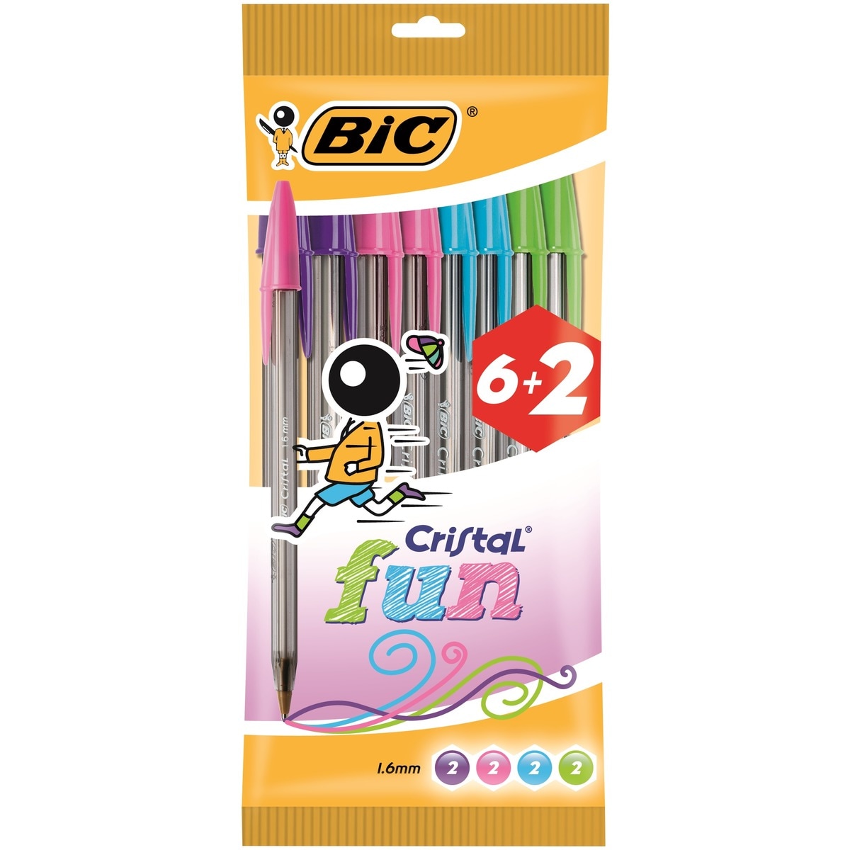 Pack de 6+2 canetas esferográficas Cristal Fun Ponta Larga 1