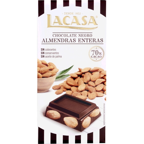 Chocolate Preto com Amêndoas Inteiras 70% Cacau embalagem 200 g