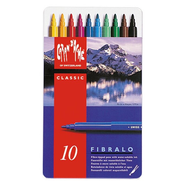 Imagem 0 de Caixa Metálica 10 Canetas de Feltro Fibralo Caran D'ache