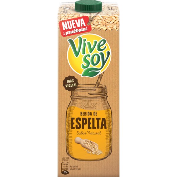Vive Soy Bebida de Espelta 100% Vegetal embalagem 1 L