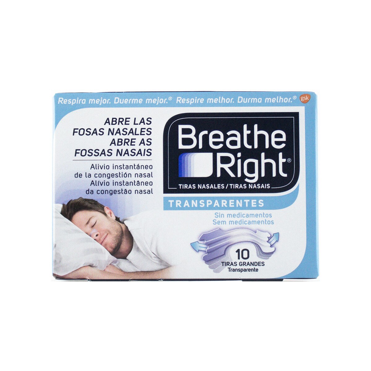 10 Tiras Nasais Transparentes Tamanho grande Breathe Right 1