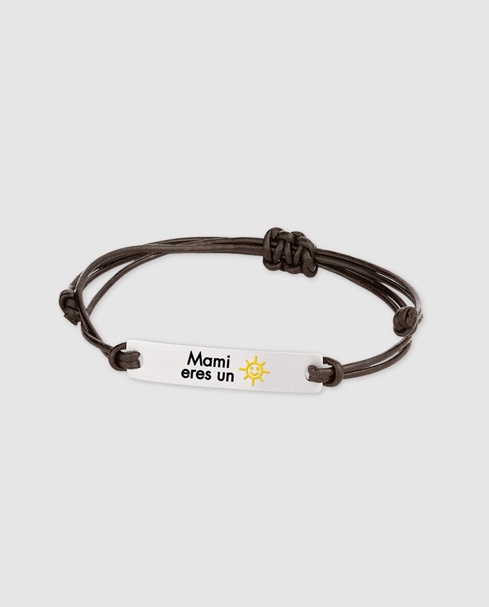 Marduk - Pulsera De Plata Y Cuero Marrón Mami, Eres Un Sol