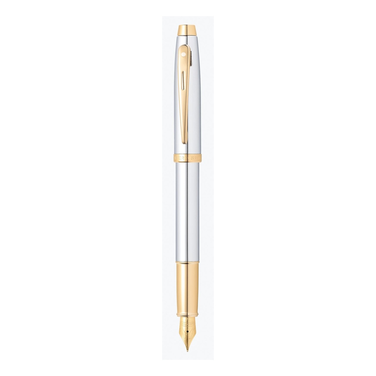 Pluma Estilográfica Sheaffer 100 con Acabado de Cromo Brillante con detalles Dorados Cromo-1