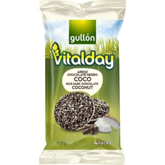 Tortitas de Arroz Vitalday Cobertas com Chocolate Preto e Coco Pack 4 embalagem 117,6 g - Gullón Vitalday