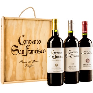 vino tinto roble crianza y reserva DO Ribera del Duero Estuche de madera 3 botellas 75 cl - Convento De San Francisco