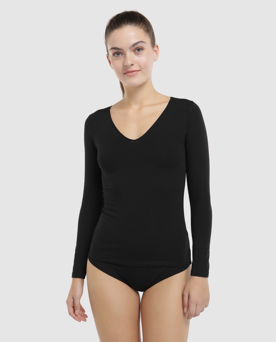 Camisola interior de mulher Pecado Original com manga comprida Preto-1