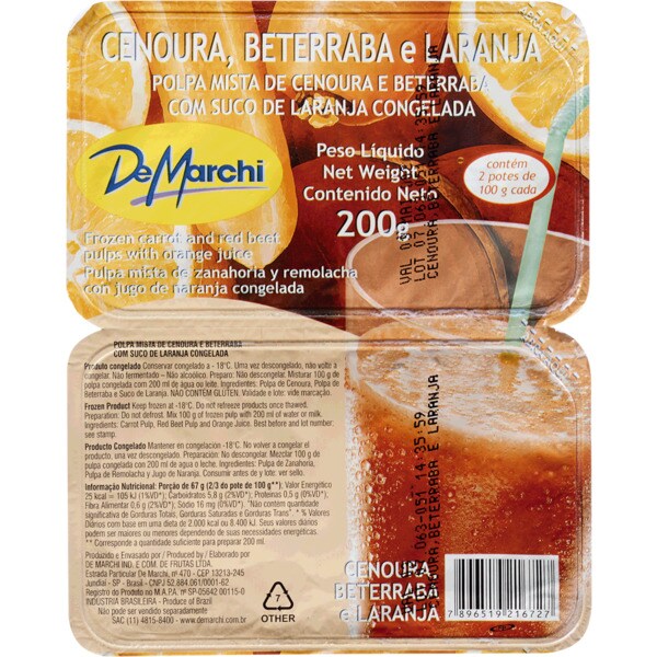 De Marchi Polpa Mista de Cenoura, Beterraba e Laranja Congelada embalagem 200 g