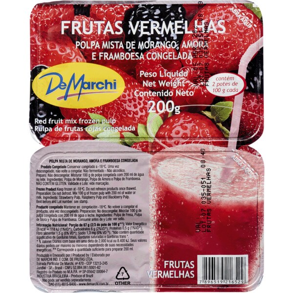 De Marchi Polpa Mista de Frutos Vermelhos Congelada embalagem 200 g
