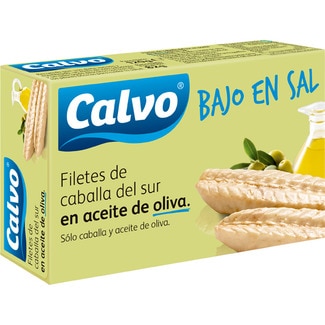 filetes de caballa del sur en aceite de oliva bajo en sal lata 82 g neto escurrido - Calvo