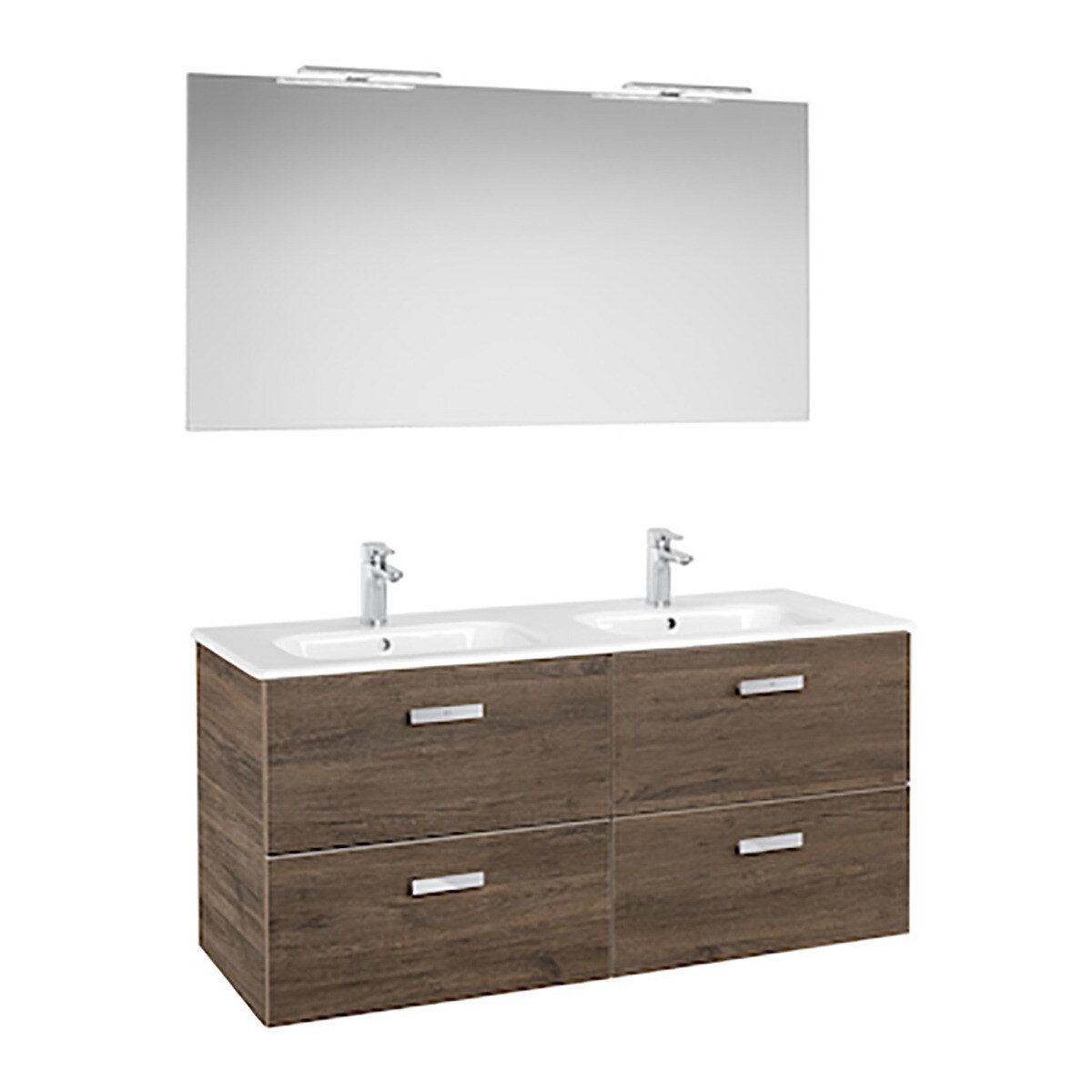 Conjunto de baño con mueble con 4 cajones, 2 lavabos y 2 espejos