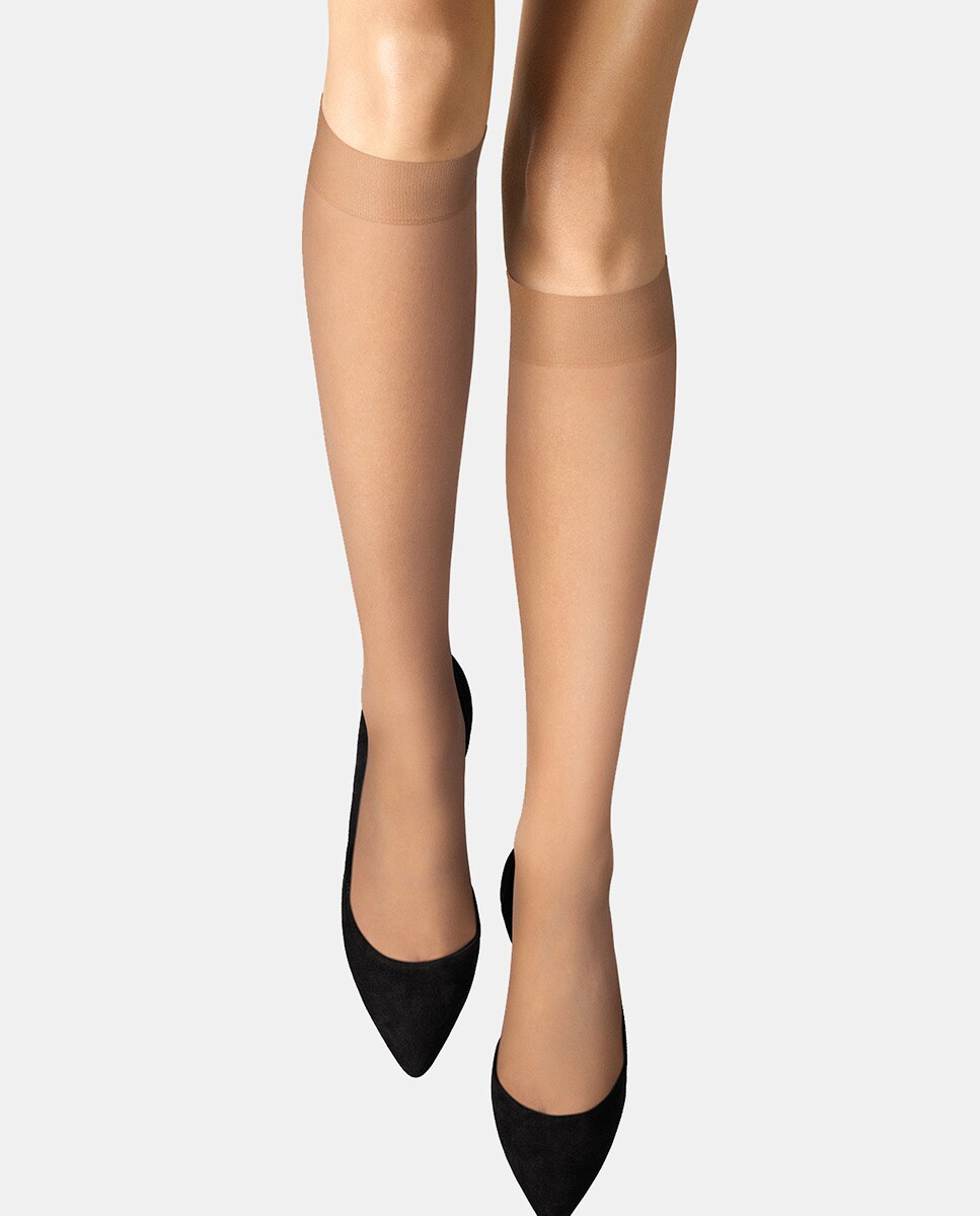 Meias Knee Highs Transparentes 10D Bege-2