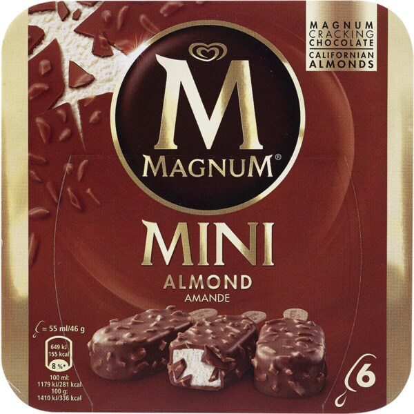 Magnum Mini Gelado de Amêndoas Pack 6 embalagem 55 ml
