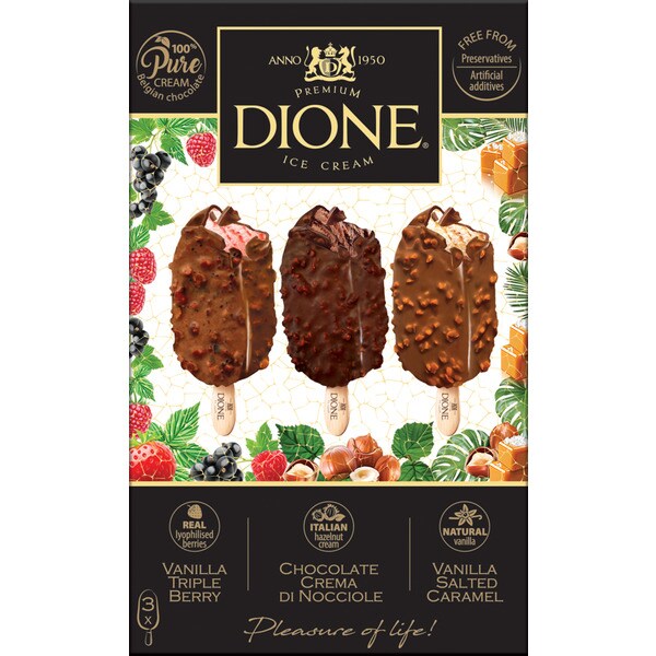 Dione Gelados Mix Pack 3 embalagem 85 ml