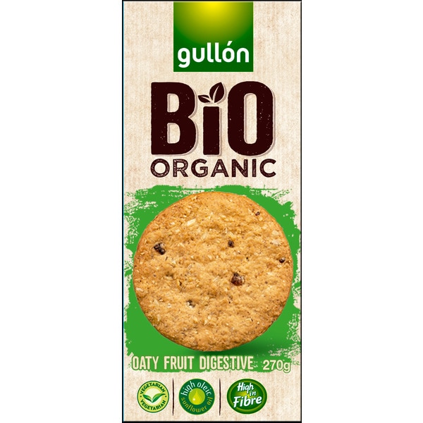Bolachas Digestivas de Aveia com Fruta Vegetarianas Biológicas embalagem 270 g