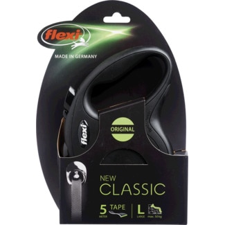 Trela para Cão New Classic com Fita 5 Metros Tamanho L Preta embalagem 1 unidade - Flexi