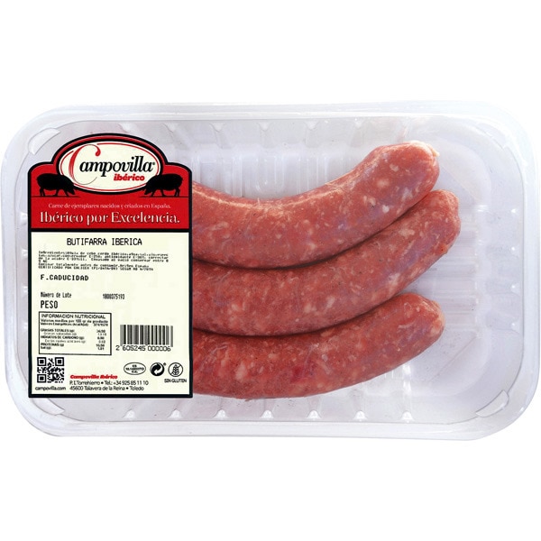butifarra de cerdo ibérico sin gluten y sin lactosa bandeja 400 g