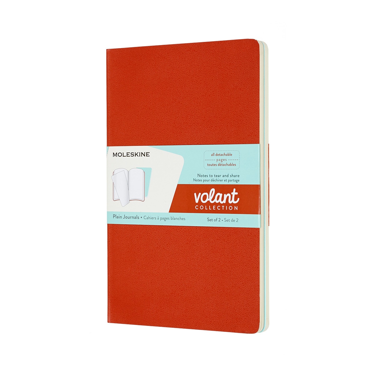 Conjunto de 2 Blocos Volant Large Folhas Lisas Moleskine Azul e Laranja Vermelho-1