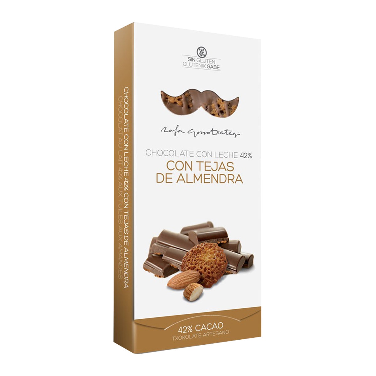 Tablette de chocolat au lait 42 % avec tuiles d'amandes Rafa Gorrotxategi