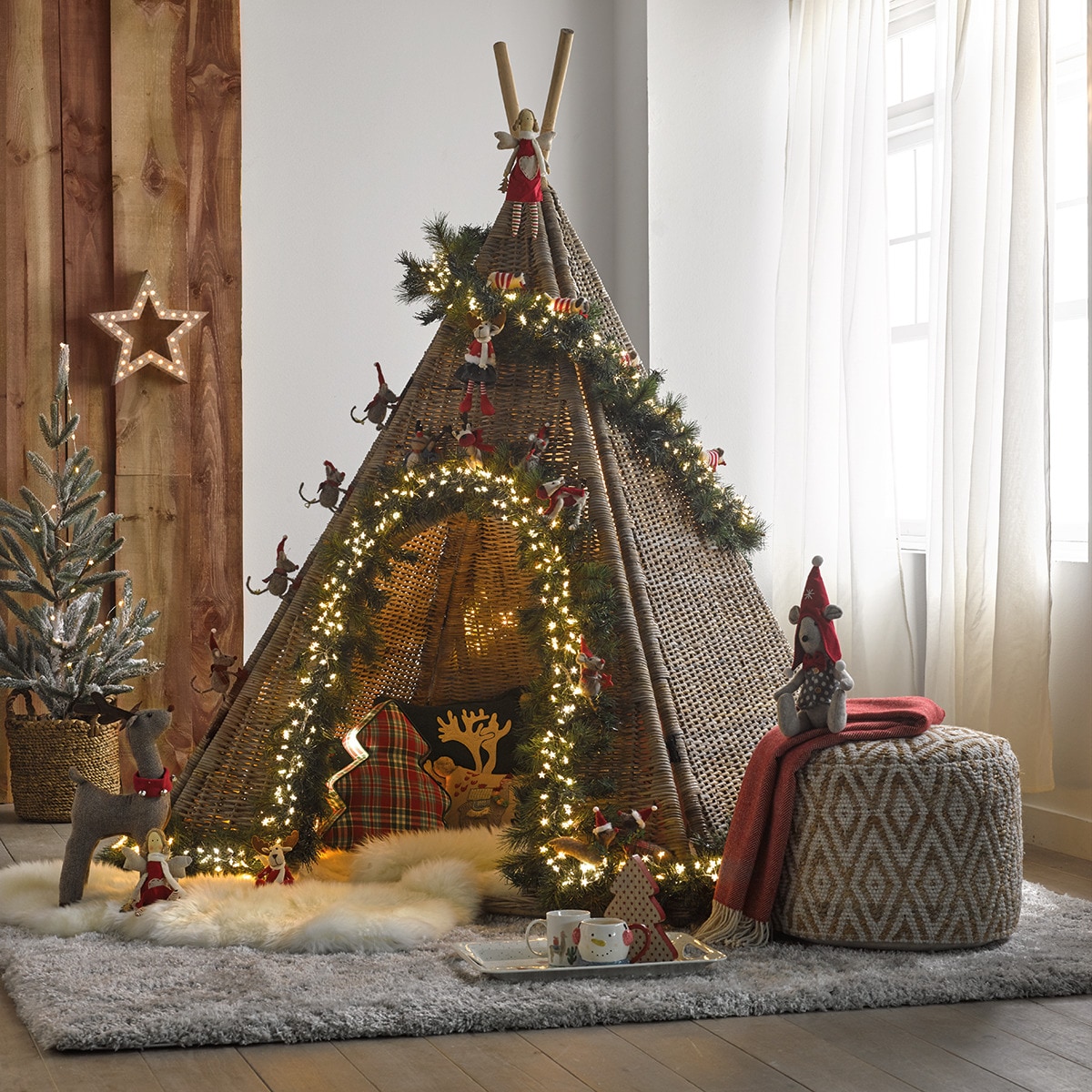 Cesta decorativa entrançada Batam Natural-8