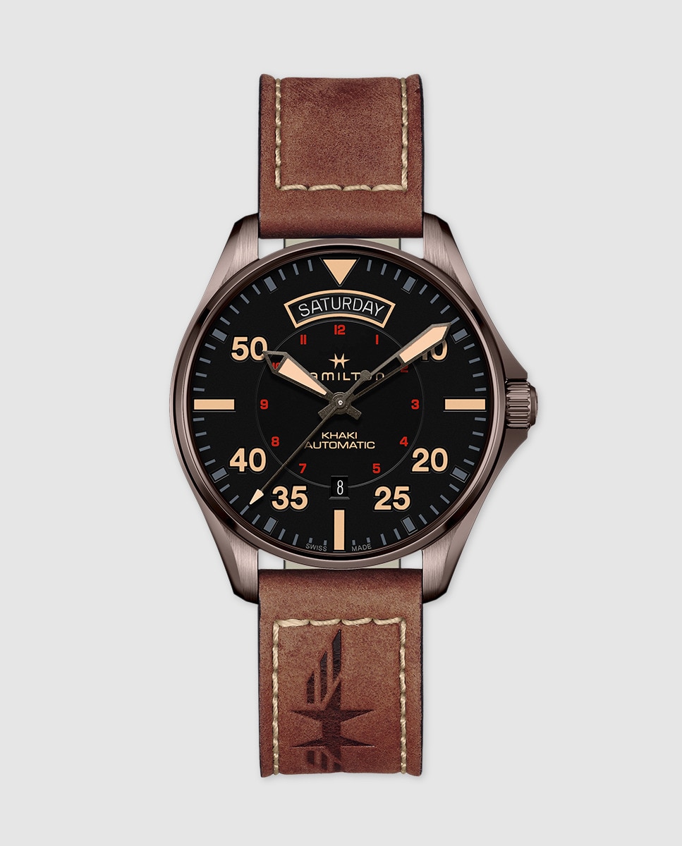 Imagem 0 de Relógio H64605531 Khaki Aviation Automático em Pele - Castanho