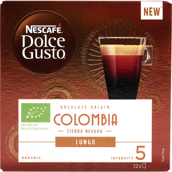 Nescafé Dolce Gusto Café Colombia Lungo Intensidade 5 Biológico embalagem 12 cápsulas