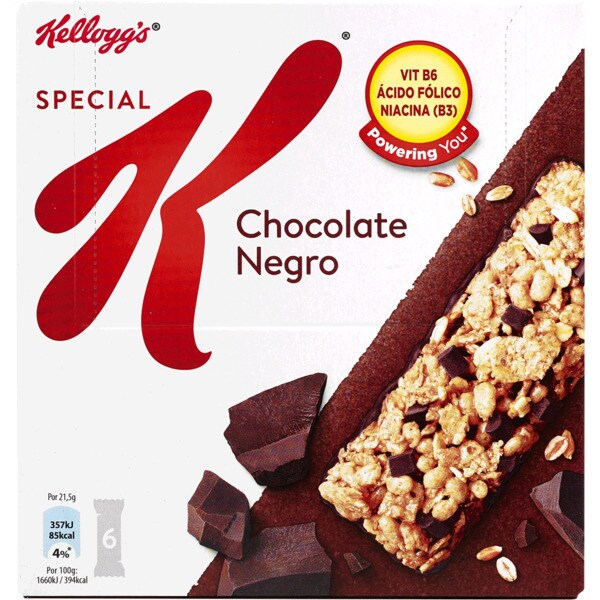 Special K Barras de Cereais com Chocolate Preto Pack 6 embalagem 21,5 g