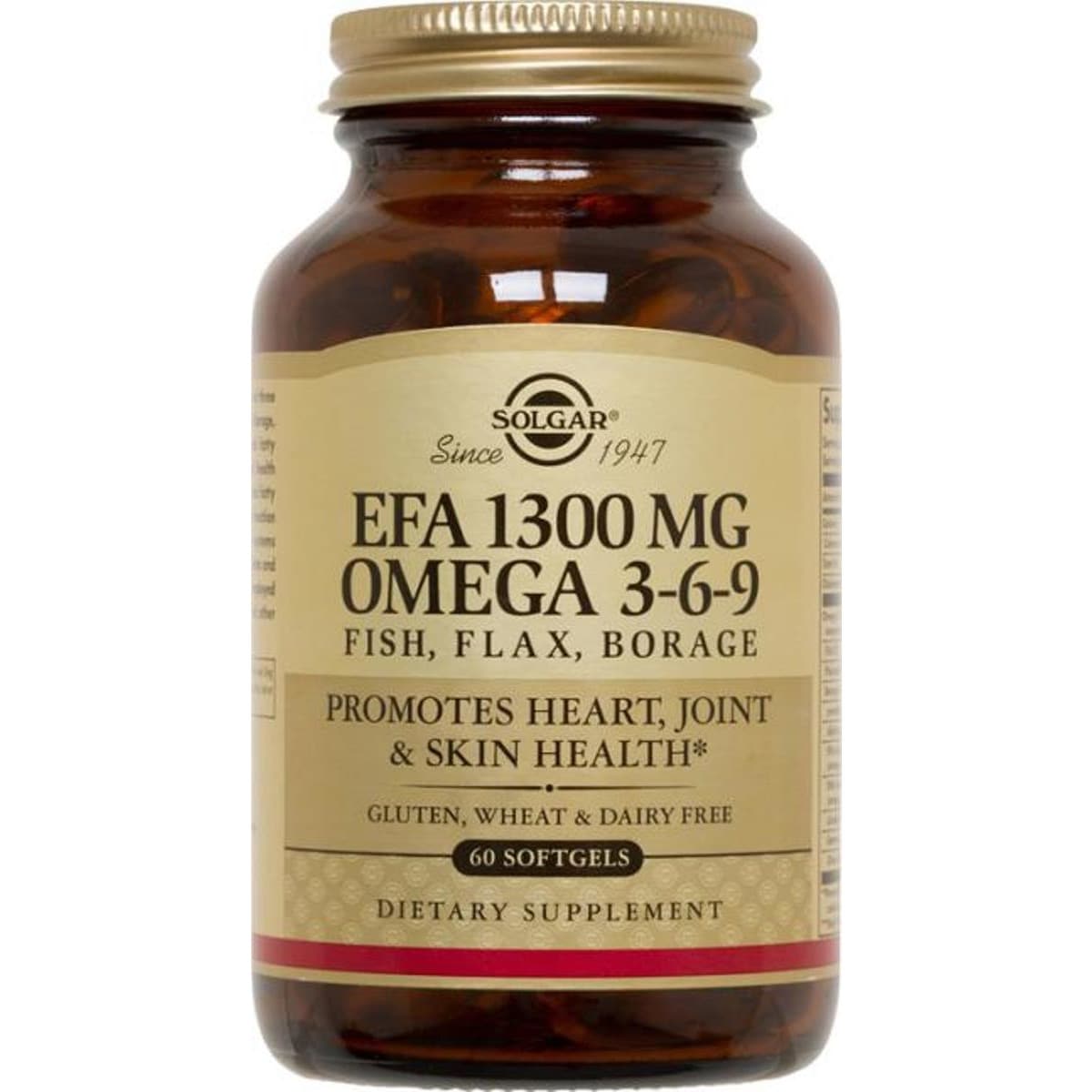 Suplemento Alimentar EFA 1300mg Ómega 3-6-9 60 Cápsulas Solgar 1